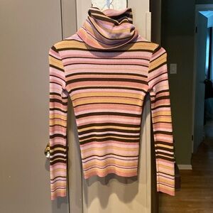 D&G striped turtleneck sweater, mauve, brown, gold, dusty rose. Size small